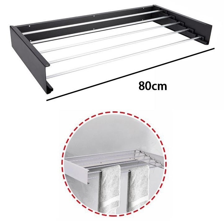 Wall-Mounted Foldable Clothes Drying Rack Indoor/Outdoor Balcony - Black