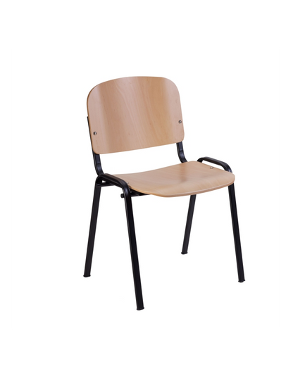 Sedia fissa attesa con schienale e sedile in faggio verniciato telaio in acciaio nero cm 54x55x77h