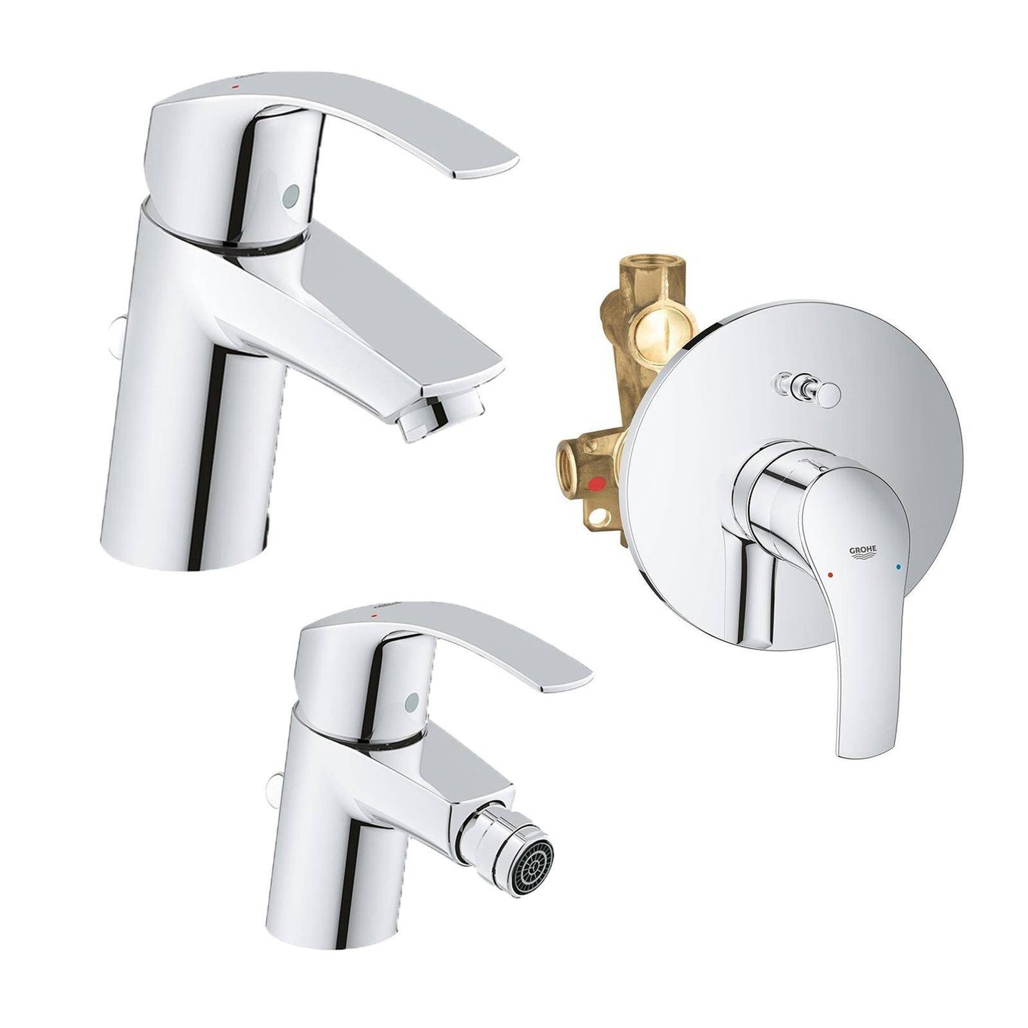 Set lavabo+ bidet+incasso doccia  serie Eurosmart monocomando con piletta di scarico