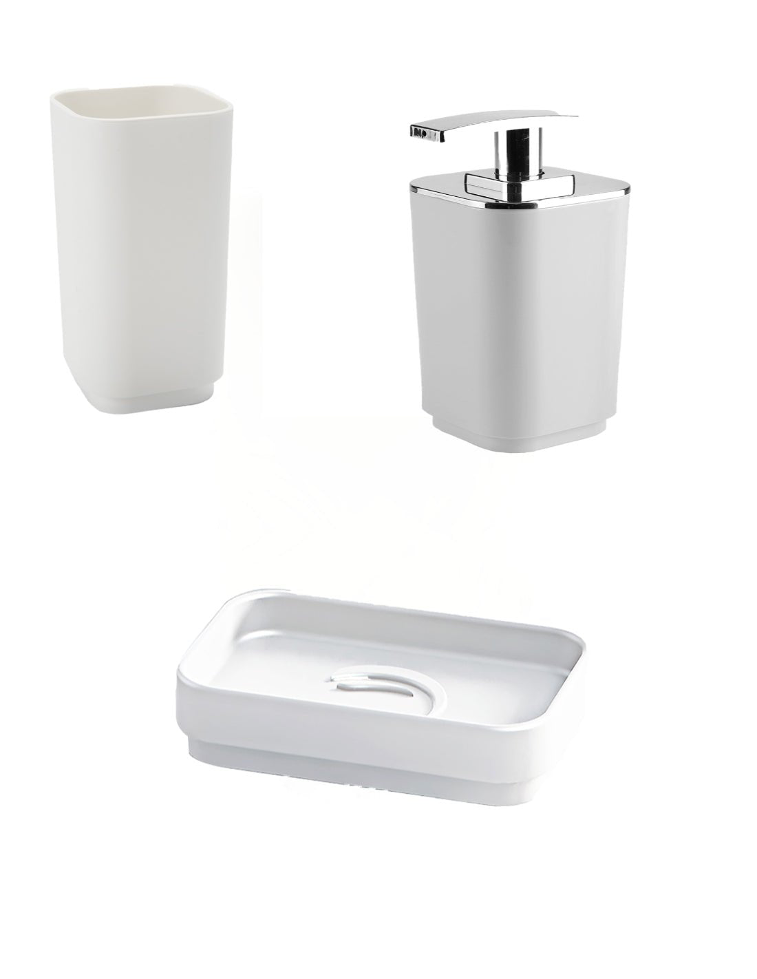 Set Dosasapone, Portaspazzolini e Portasapone d'appoggio Gedy linea Seventy bianco