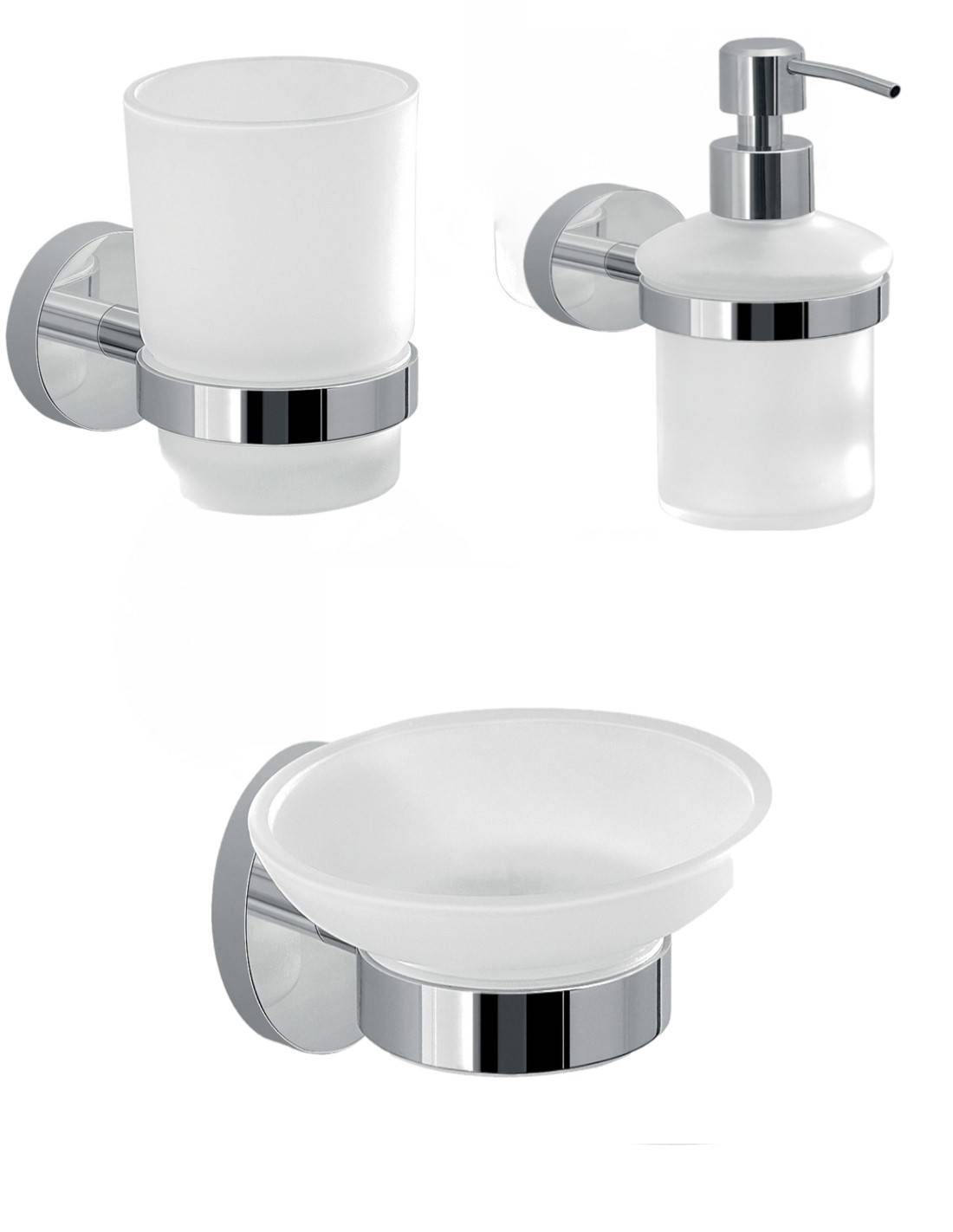 Set portaspazzolini, dosasapone e portasapone da muro Gedy linea Eros cromato