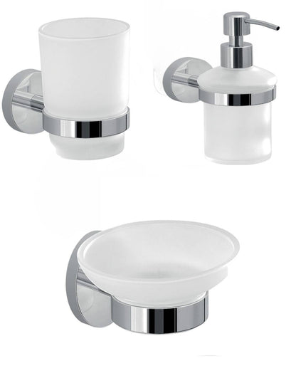 Set portaspazzolini, dosasapone e portasapone da muro Gedy linea Eros cromato