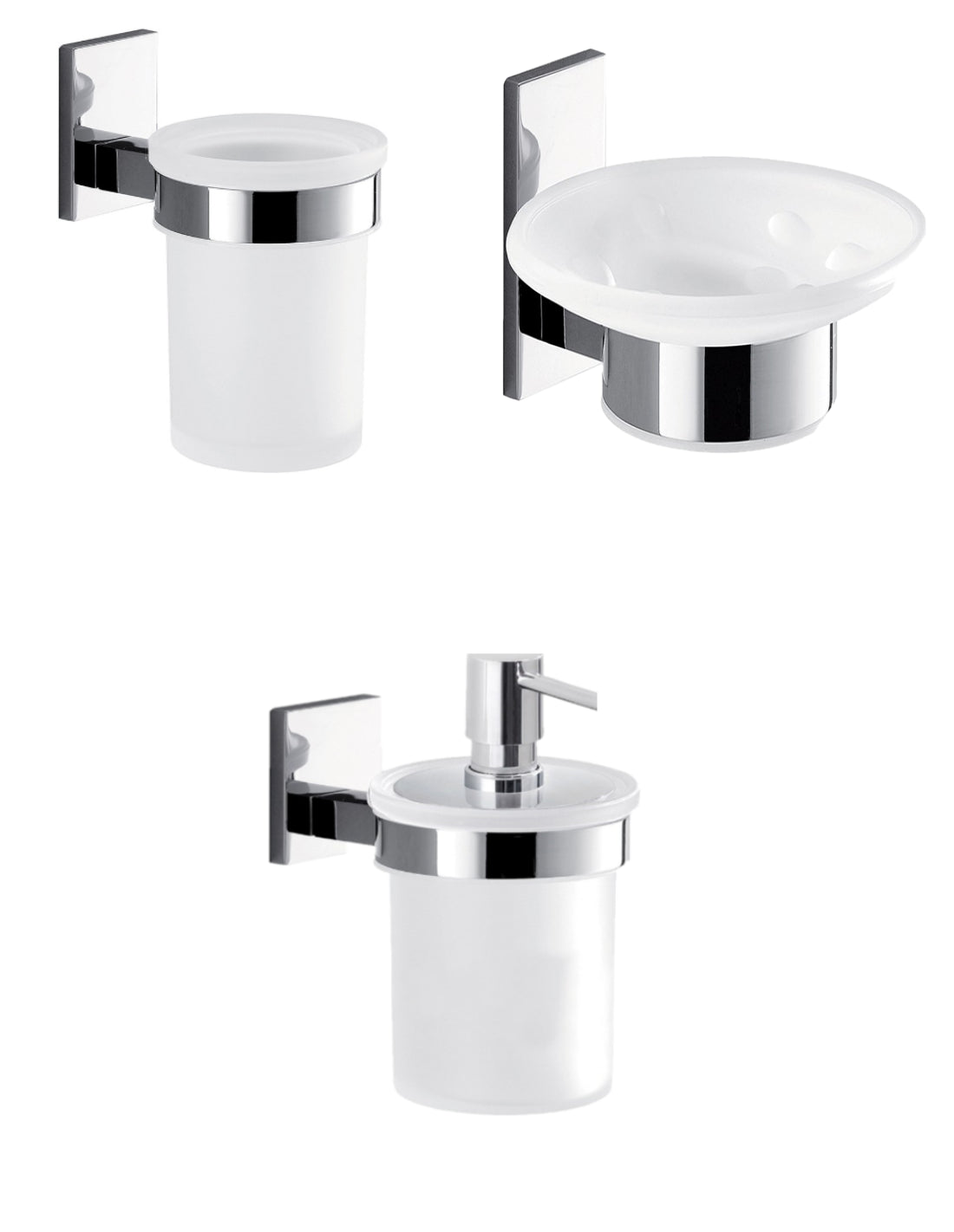 Set portaspazzolini, dosasapone e portasapone da muro Gedy linea Maine cromato