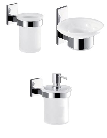 Set portaspazzolini, dosasapone e portasapone da muro Gedy linea Maine cromato