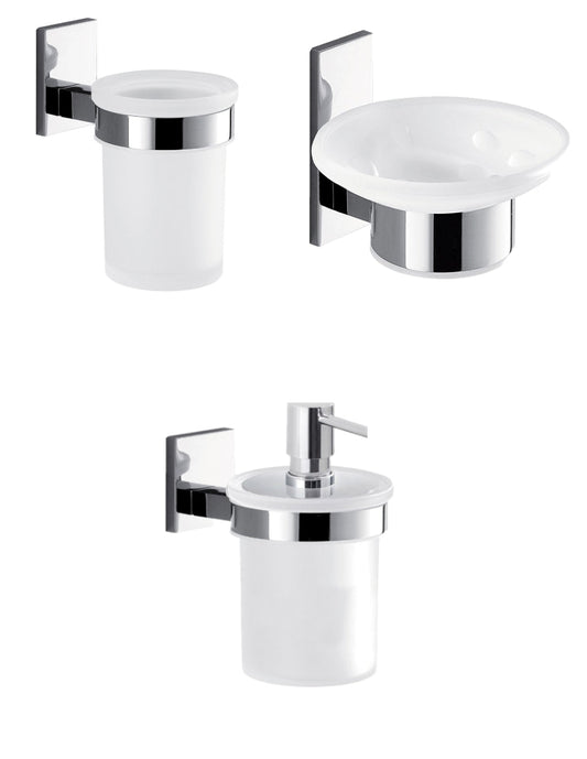 Set portaspazzolini, dosasapone e portasapone da muro Gedy linea Maine cromato
