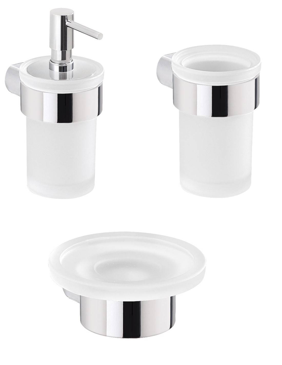 Set portaspazzolini, dosasapone e portasapone da muro Gedy linea Pirenei cromato