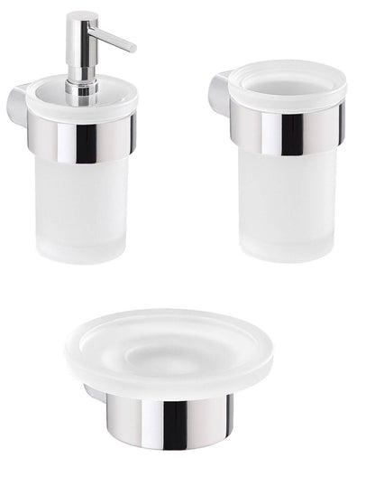 Set portaspazzolini, dosasapone e portasapone da muro Gedy linea Pirenei cromato