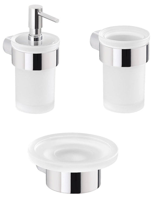 Set portaspazzolini, dosasapone e portasapone da muro Gedy linea Pirenei cromato