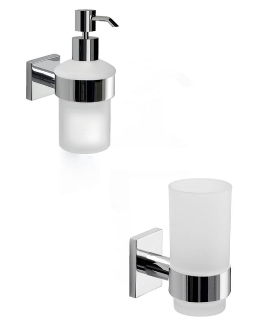 Set portaspazzolini e dosasapone da muro Gedy linea Fuji cromato