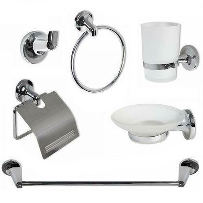 Modernes Bad-Set aus Chromstahl und satiniertem Glas, 6-teilig, Wohnaccessoires 69984