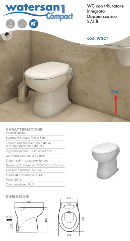 SFA WC In Ceramica Con Trituratore Watersan Compact 1