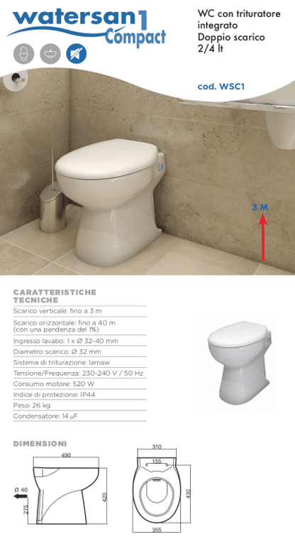 SFA WC In Ceramica Con Trituratore Watersan Compact 1