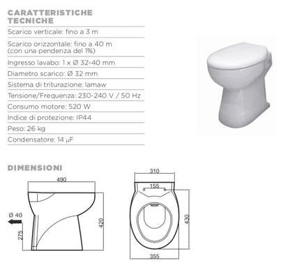 SFA WC In Ceramica Con Trituratore Watersan Compact 1