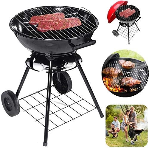 Runder Holzkohlegrill BBQ GRILL GARTEN MIT DECKEL RÄDERN GRILLROST
