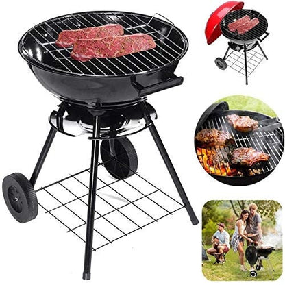 Runder Holzkohlegrill BBQ GRILL GARTEN MIT DECKEL RÄDERN GRILLROST