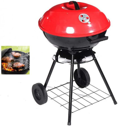 Runder Holzkohlegrill BBQ GRILL GARTEN MIT DECKEL RÄDERN GRILLROST