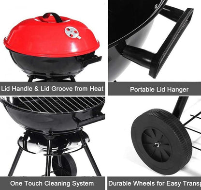 Runder Holzkohlegrill BBQ GRILL GARTEN MIT DECKEL RÄDERN GRILLROST