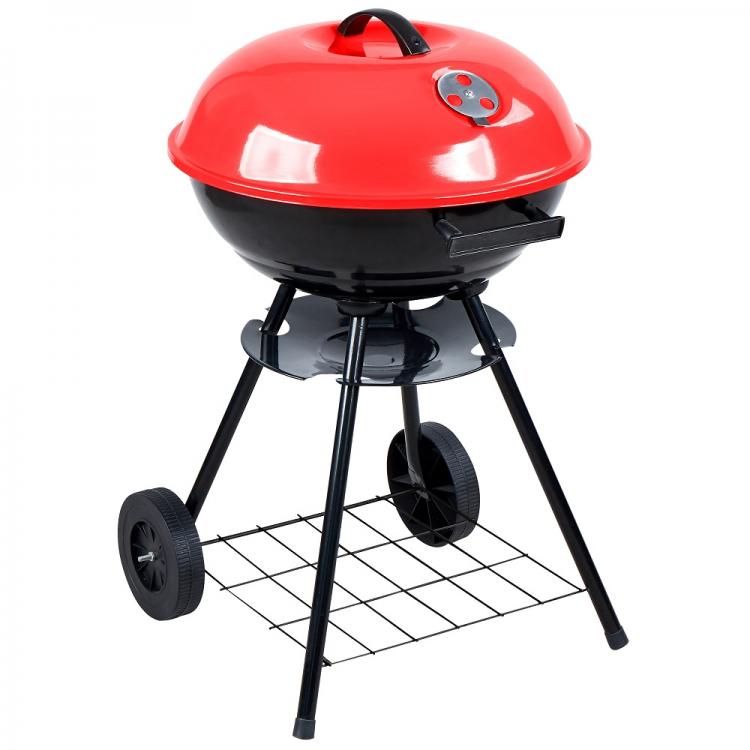 Runder Holzkohlegrill BBQ GRILL GARTEN MIT DECKEL RÄDERN GRILLROST