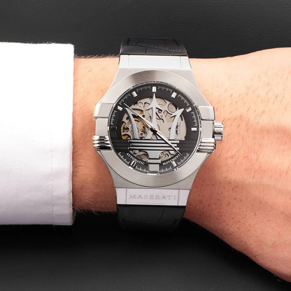 Maserati Uhr R8821108001 Automatik Herren Skelettiert Leder Schwarz 42mm