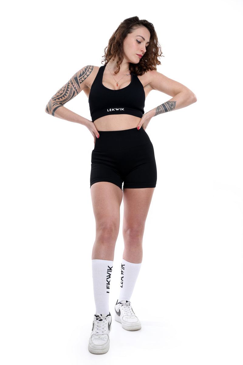Shorts a costine nero modello CIRCE a vita alta