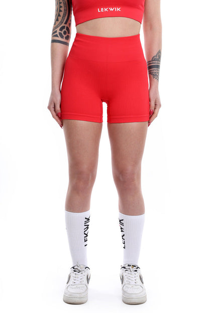 Shorts a costine rosso corallo modello CIRCE a vita alta