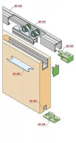 KIT SCORREVOLE PER PORTA AMMORTIZZATO PORTATA FINO A 80 KG CON BINARIO