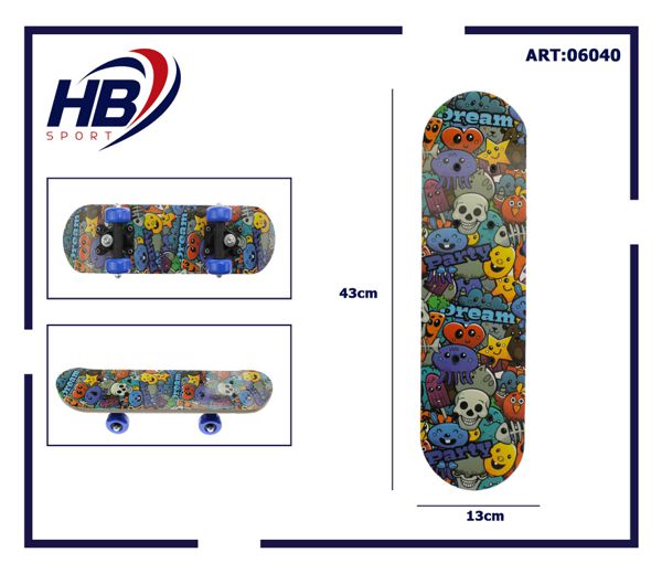 Hb Sport Skateboard Kinder Unisex Skateboard aus Holz Bunt Gemustert 43 cm Blau