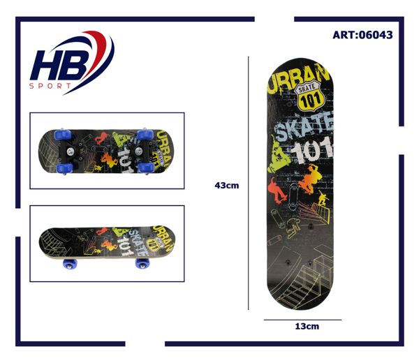 Hb Sport Skateboard Kinder Unisex Skateboard aus Holz Buntes Muster 43 cm Schwarz
