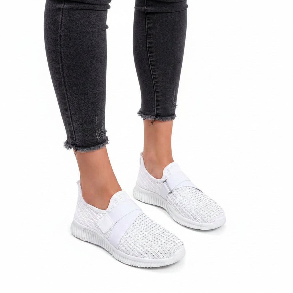 Women's Slip-On Sneakers with Rhinestones – Comfortable Glitter Non-Slip Shoes