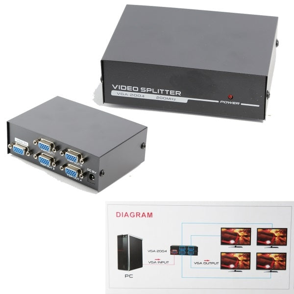VGA Switch Splitter 4-Porten-Ausgang 200MHz Monitor PC Umschalter LED