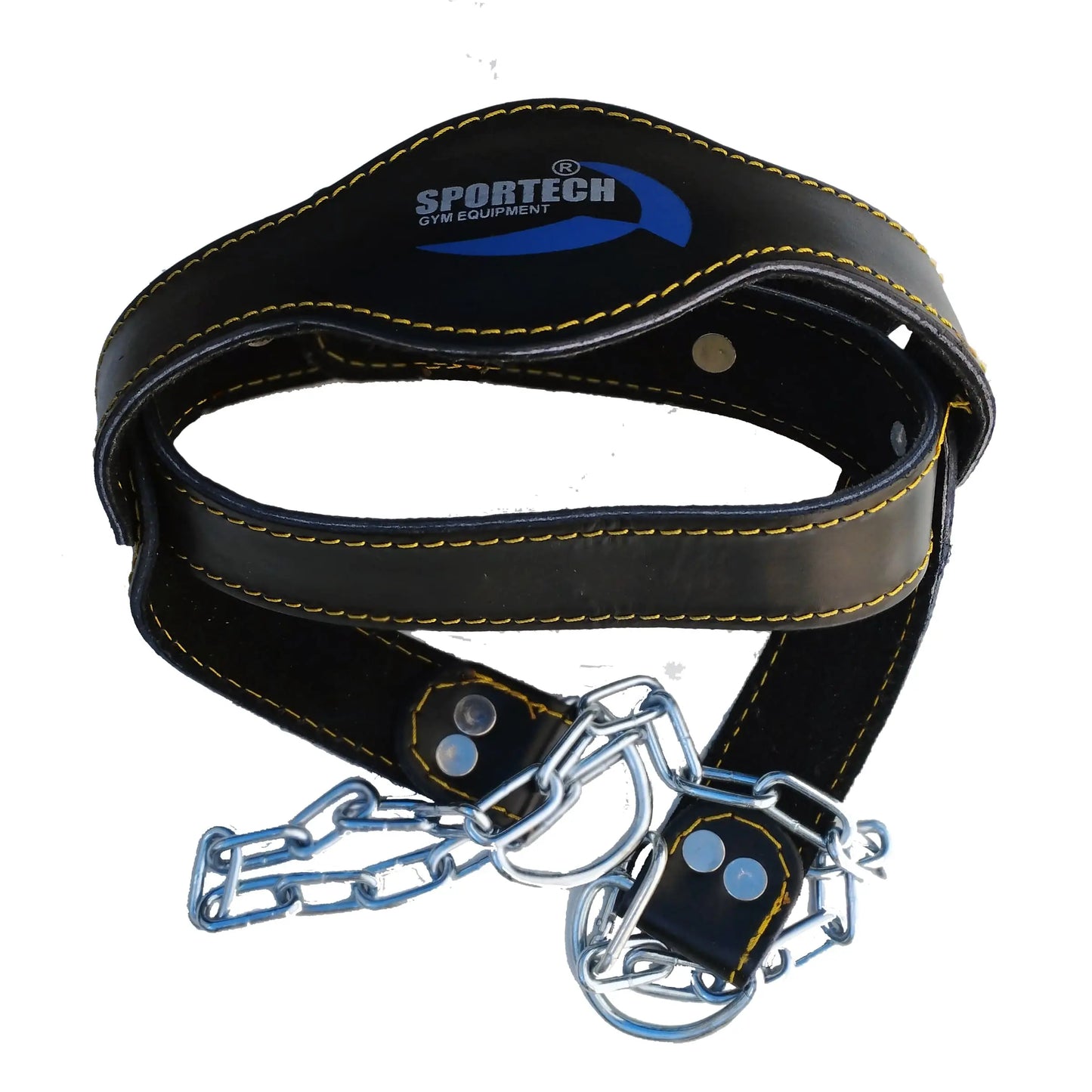Cintura palestra allenamento collo imbracatura imbottita testa Head Harness in pelle con catena