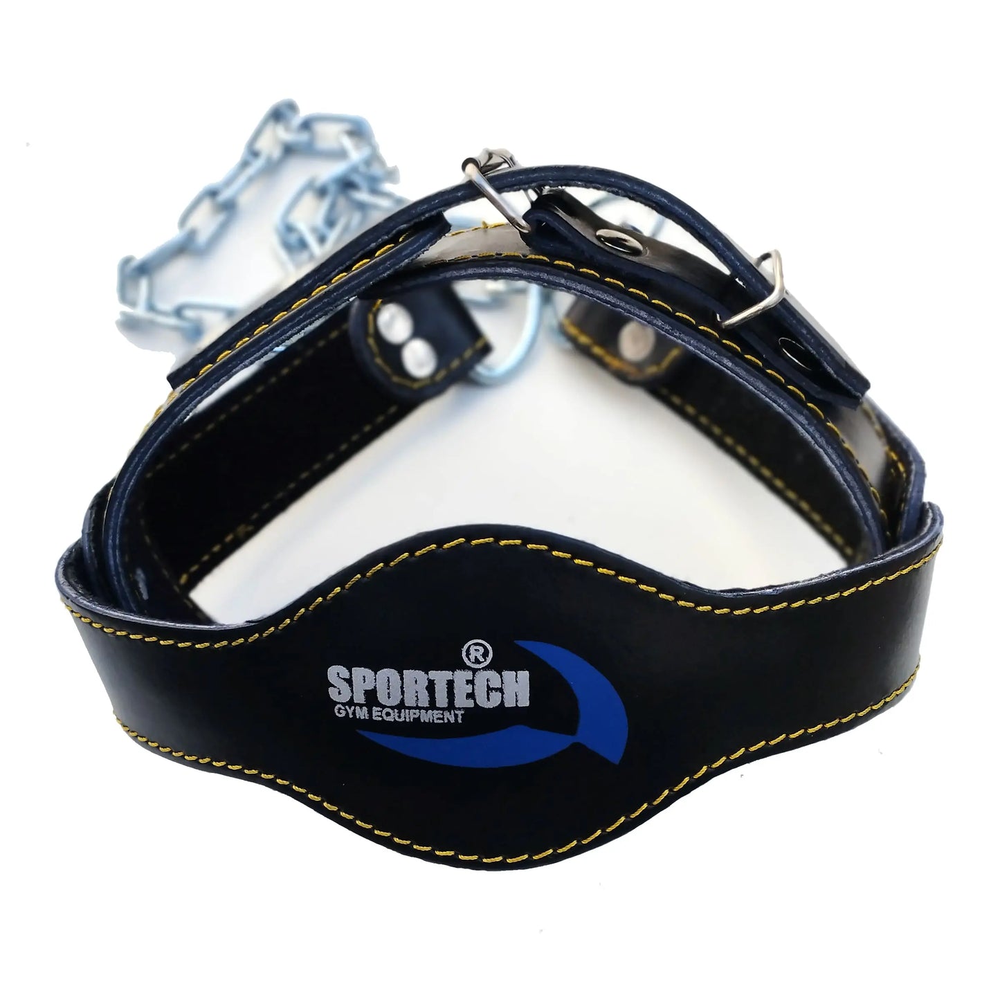 Cintura palestra allenamento collo imbracatura imbottita testa Head Harness in pelle con catena