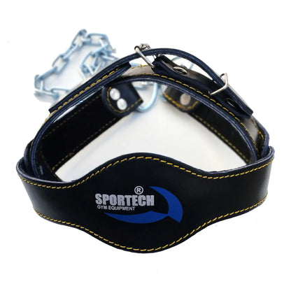 Cintura palestra allenamento collo imbracatura imbottita testa Head Harness in pelle con catena