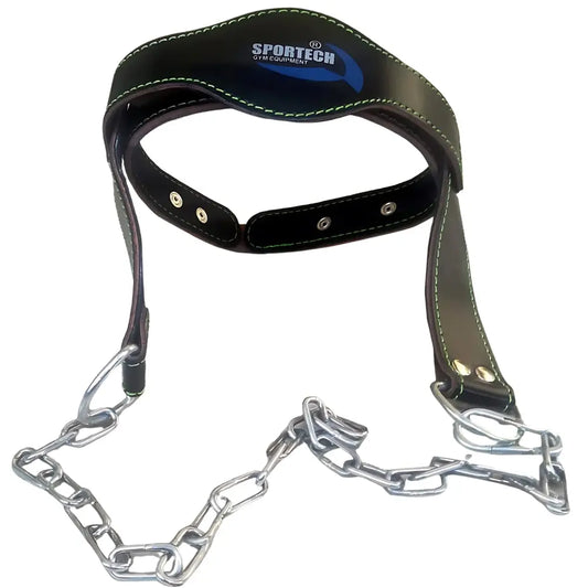Cintura palestra allenamento collo imbracatura imbottita testa Head Harness in pelle con catena
