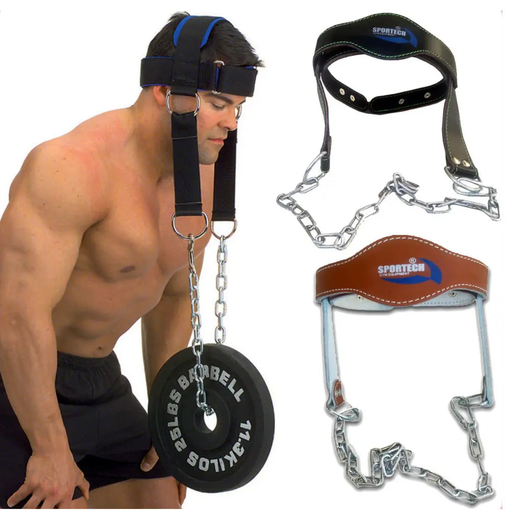 Cintura palestra allenamento collo imbracatura imbottita testa Head Harness catena metallo