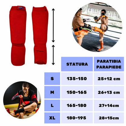 Paratibiapiede imbottito paratibia e parapiede Arti Marziali Muay Thai KickBoxing Karate MMA
