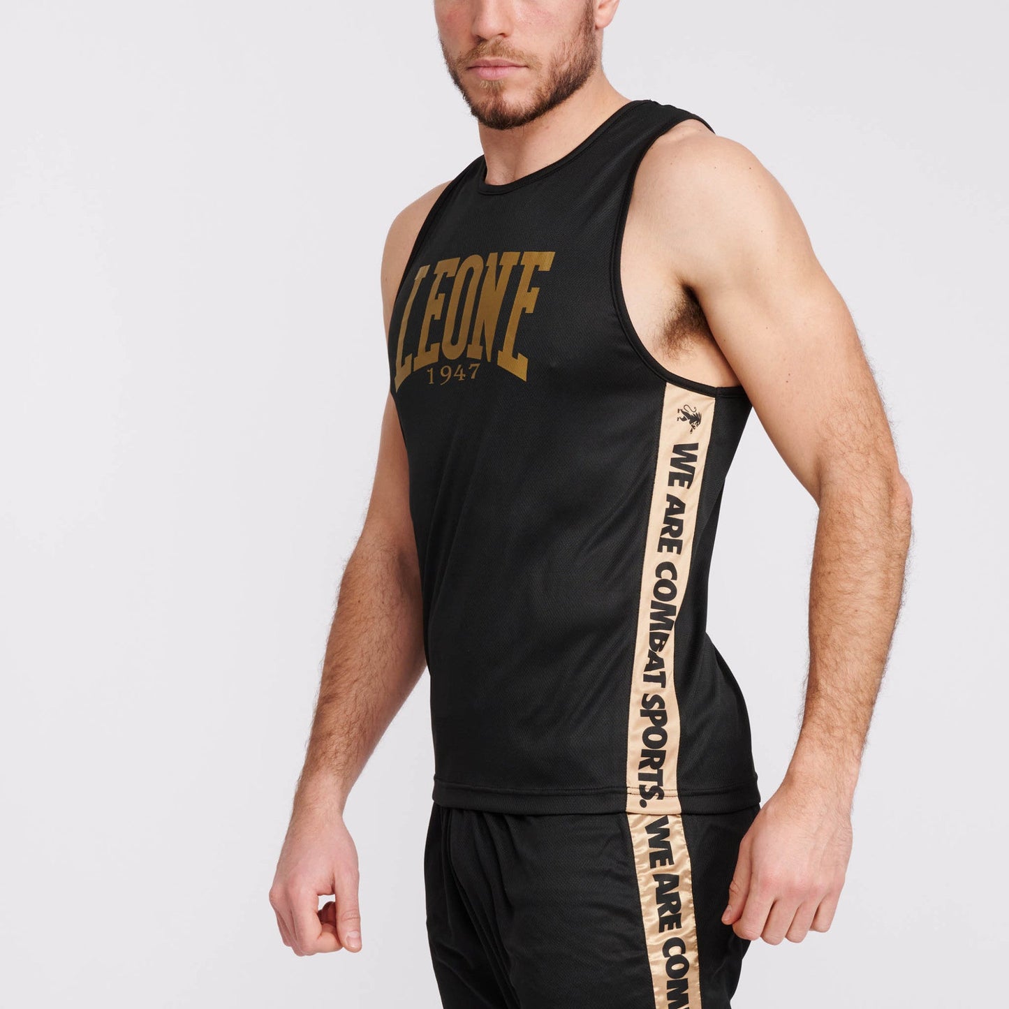 Leone Canotta Boxe DNA Uomo AB228 Nero Oro Logo Dorato