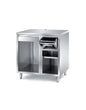 STAINLESS STEEL AISI 304 COFFEE MACHINE TABLE - 2 OPEN COMPARTMENTS WITH KNOCK-BOX CHUTE AND KNOCK-BOX DRAWER - CM. 100X70X110H