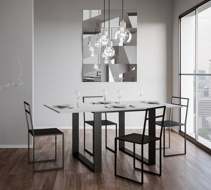 Ausziehbarer Tisch Tecno Libra mit anthrazitfarbenem Gestell, Maße 90x90/180 cm und 90x120/240 cm