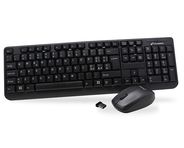 Techmade Kit Tastiera + Mouse Wireless Black Pc Computer Pkf-518+Pmf-446 Nero