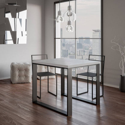 Ausziehbarer Tisch Tecno Libra mit anthrazitfarbenem Gestell, Maße 90x90/180 cm und 90x120/240 cm
