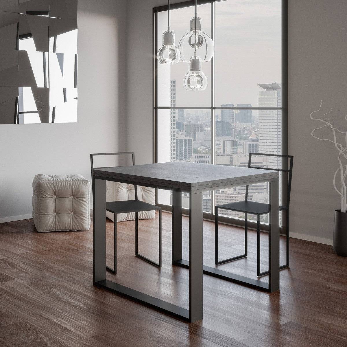 Ausziehbarer Tisch Tecno Libra mit anthrazitfarbenem Gestell, Maße 90x90/180 cm und 90x120/240 cm