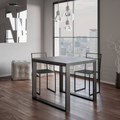 Ausziehbarer Tisch Tecno Libra mit anthrazitfarbenem Gestell, Maße 90x90/180 cm und 90x120/240 cm