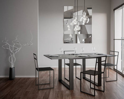 Ausziehbarer Tisch Tecno Libra mit anthrazitfarbenem Gestell, Maße 90x90/180 cm und 90x120/240 cm