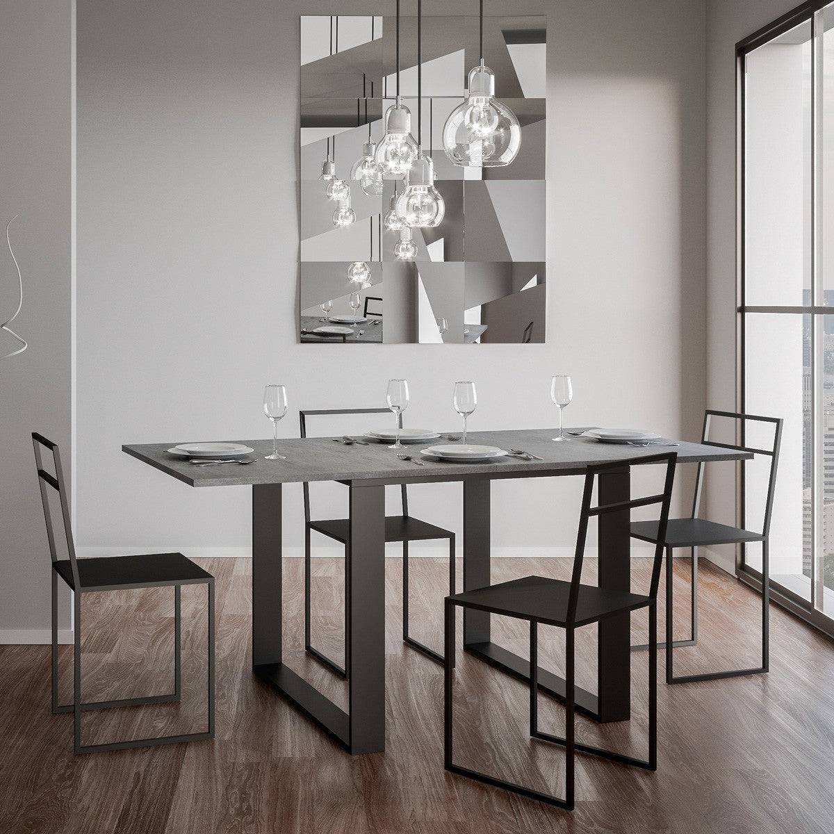 Ausziehbarer Tisch Tecno Libra mit anthrazitfarbenem Gestell, Maße 90x90/180 cm und 90x120/240 cm