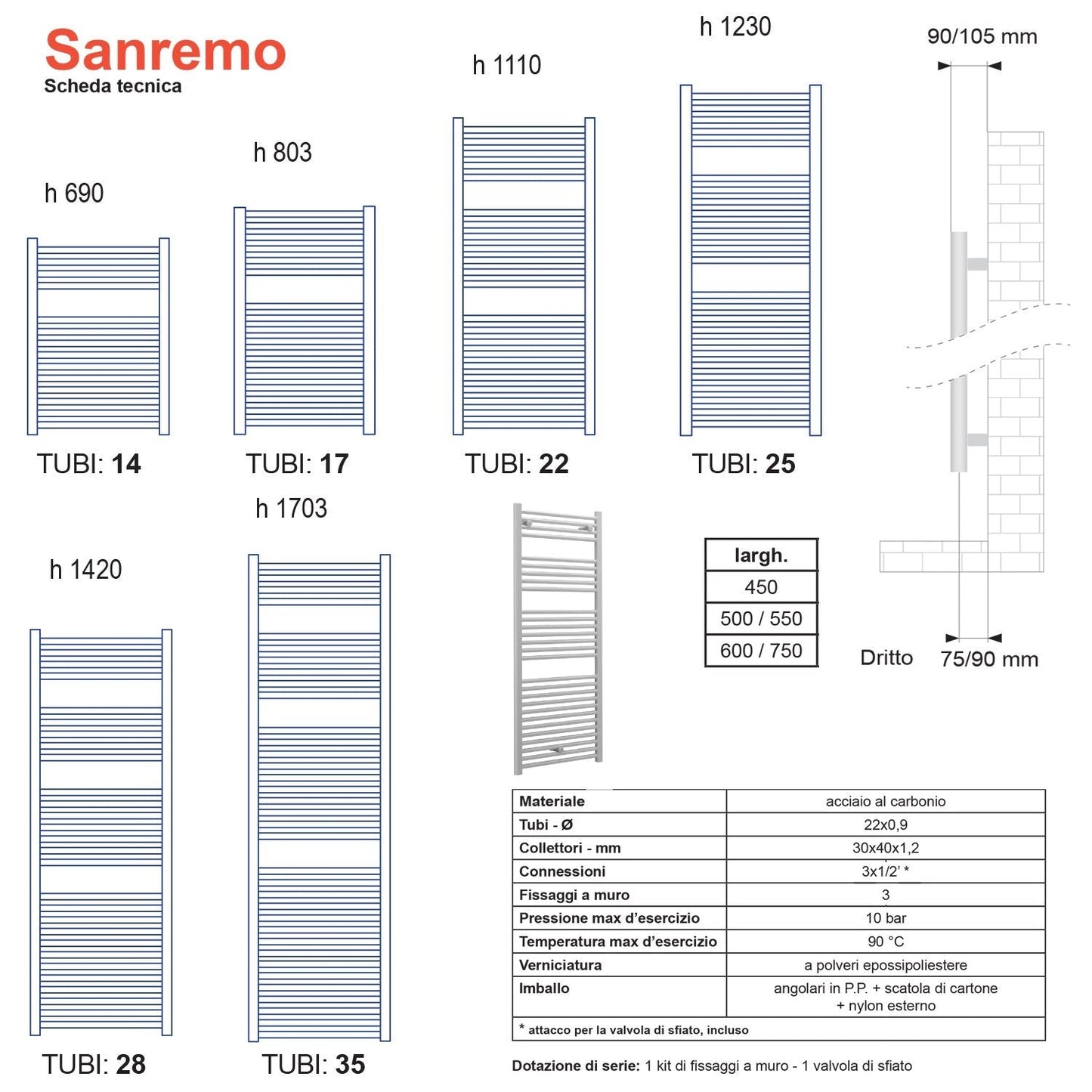 Termoarredo scaldasalviette Lazzarini Sanremo 1110x500 bianco