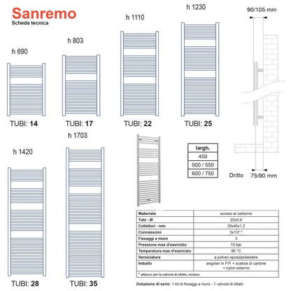 Termoarredo scaldasalviette Lazzarini Sanremo 1110x500 bianco