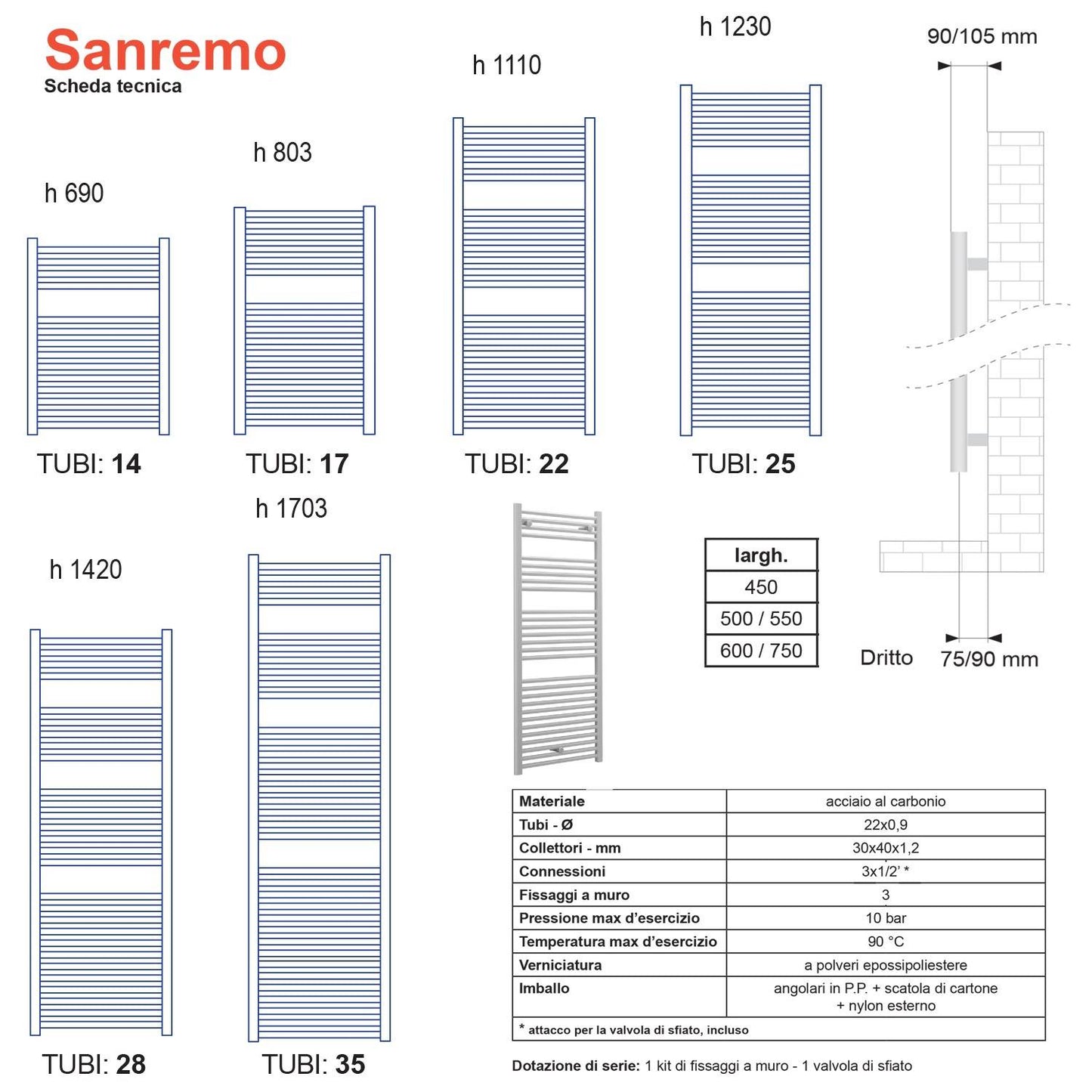 Termoarredo scaldasalviette Lazzarini Sanremo 1110x550 cromato