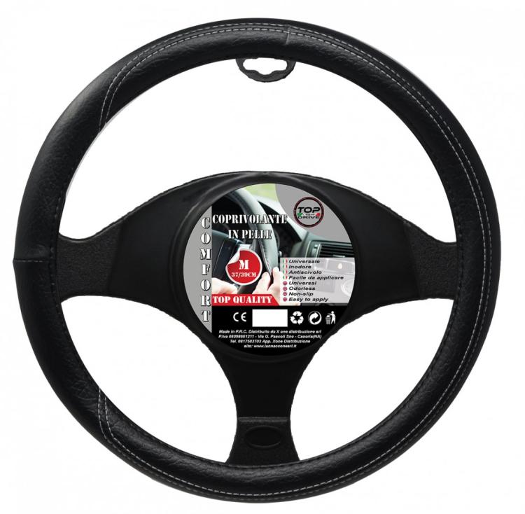 COPRIVOLANTE AUTO UNIVERSALE FODERA VOLANTE 35-37cm 36cm SIMIL PELLE NERO TUNING
