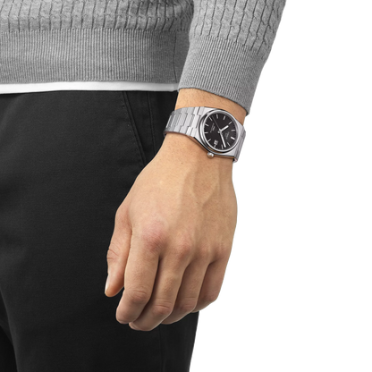 Tissot PRX Powermatic 80 T137.407.11.051.00 – Orologio automatico nero 40 mm, fondello trasparente, vetro zaffiro, bracciale acciaio